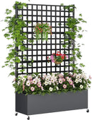 Metal Planter Box with Trellis Privacy Screen, Raised Garden Bed with Lattice Trellis & Wheels, Privacy Planters for Patio, Planter Box for Climbing Plants, Flower, 73"x 47"x 16", Black by GreenHaven Gardens