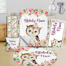 Custom Crib Bedding Set - Owl Design Personalized Name Baby Nursery Bed 3 Pcs Set - Chic Soft Blanket with Dotted Backing, Sheet, Pillowcase for Newborn Girls Boys Gifts Color22 by TinyTreasures Baby Boutique