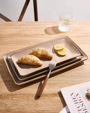 famiware Serving Platter, Rectangular 15.67/14.1/12.6 inch Serving Dishes for Entertaining, Microwave Dishwasher Safe, Stonware Serving Trays for Party, Turkey, Cheese, Ocean Series, Cinnamon Brown by CozyNest Decor