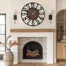Maxstar Round Wall Clock for Living Room Decor Battery Operated Non Ticking Black Metal Wood Clocks for Home Living Room Garden Office Kitchen Decoration -16 inch by CozyNest Decor