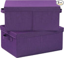 HOONEX Storage Bins with Lids for Organizing, Pack of 2, Storage Boxes with 2 Carry Handles and Sturdy Heavy Cardboard, 16.5" L x 11.8" W x 7.5" H for Shoes, Books, Clothes, Nursery, Dark Purple by TinyTreasures Baby Boutique