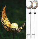 SunKite 2 Pack Garden Solar Light Outdoor Metal Moon Shape Lamp with Waterproof Crackle Glass Globe for Garden,Lawn,Patio,Pathway or Courtyard by GreenHaven Gardens