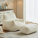 Premium Beige Bean Bag Chair for Adults with Armrest- Ultra Plush Memory Foam Lounge Sofa & Comfy Reading Nook Chair for Bedroom, Living Room & Dorm (White, with Footrest) by CozyNest Decor