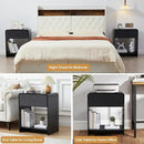 Fluted Nightstand with Charging Station, Mid Century Modern Bed Side Table End Table with Drawer Storage, Large Wooden Night Stands Bedside for Bedroom Living Room Sofa Office, Black by CozyNest Decor