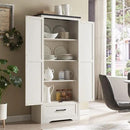 72" Tall Wood Storage Cabinet, Farmhouse Kitchen Pantry Cabinet with Adjustable Shelves & Drawer & Barn Doors, Versatile Storage for Kitchen, Dining Room, Bathroom, Antique White by CozyNest Decor