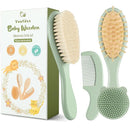 Yoofoss 4 Piece Baby Hair Brush and Comb Set，Wooden Baby Hair Brush with Natural Ultra Soft Goat Hair, Baby Comb Set for Boy, Girl - Green by TinyTreasures Baby Boutique