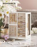 SONGMICS Jewelry Box 360° Rotating, Jewelry Storage Case with 7 Drawers, Jewelry Organizer, Glass Window, Spacious, Vertical Jewelry Storage, Open Design, Great Gift, Cloud White UJBC201W01 by TinyTreasures Baby Boutique