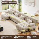 U Shaped Couch Sectional Couch, 4-Seater Cloud Couch Sectional Oversized Couch, Sofa Bed Couch with Round Bolster Armrests 6 Pillows, Modular Couch Home Sofa Living Room Couch by CozyNest Decor
