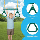 TURFEE 3 Pack Assorted Swing Set, Including 1 Gym Rings Trapeze Bar and 2 Pcs Swings with Plastic Coated Chain, Swingset Accessories Replacement for Kids Outdoor Play, Playground- Green by TinyTreasures Baby Boutique
