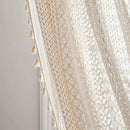 Sutuo Home Boho Curtains Crochet Lace Semi-Sheer Bohemian Hollow Knitted Handmade Tassels, Rod Pocket Window Treatment Vintage Rustic Farmhouse Drapes for Living Bedroom, 1 Panel 59" W x 63" L, Beige by CozyNest Decor