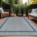 Bordered Outdoor Rug 10x14 Washable Outside Carpet for Indoor Patio Porch Waterproof Easy Cleaning Non Shedding Area Rugs Silver Gray - Blue 10 x 14 by CozyNest Decor