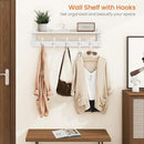 Homode Coat Rack With Wall Shelf, 29" Wooden Entryway Floating Shelf With Hooks Underneath, Hanging Coat Hanger for Bathroom, Living Room, Bedroom, Hallway, White by CozyNest Decor