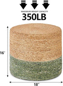Wimarsbon 18'' Ottoman Pouf, Natural Braided Poof, Rustic Handweave Lounge Pouffe, Boho Footrest Stool for Bedroom, Accent Table for Living Room (Natural Water Hyacinth + Green Corn Husk) by CozyNest Decor