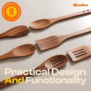 Riveira Walnut Wooden Spoons for Cooking Set of 6 – Natural Walnut Wooden Cooking Utensils, Spatula, Spoon - Premium Quality Utensil Set for Non-Toxic Cooking by CozyNest Decor
