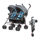 Dream On Me Volgo Twin Umbrella Stroller in Blue, Lightweight Double Stroller for Infant & Toddler, Compact Easy Fold, Large Storage Basket, Large and Adjustable Canopy by TinyTreasures Baby Boutique