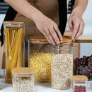 108oz 42oz Straight cylindrical Airtight Storage Jars with Bamboo Lid Set of 2 Large Storage Container Gallon Glass Jars, for Flour, Pasta and Coffee bean (with Black Lable) by CozyNest Decor