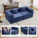 78" W Loveseat Sofa, 4 in 1 Convertible Floor Sofa Bed, Boneless Cloud Couch with Cup Holder, Fold Out Floor Couch, Loveseat Recliner Sleeper for Living Room Bedroom Lounge(Corduroy, White) by CozyNest Decor