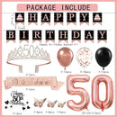 50th Birthday Decorations for Women - 56pcs Rose Gold Happy 50th Banner, 50th Birthday Crown Sash, Cake Topper, Number 50 balloons, 3D Butterflies, 4 Balloon Stands kits by TinyTreasures Baby Boutique
