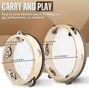 Flexzion Wood Handheld Tambourines - 8 and 6 Inch Set of 2 Pack, with Single Row Metal Jingle Bell (Wood) Hand Held Tambourine Percussion Drum Moon Musical Instrument by TinyTreasures Baby Boutique