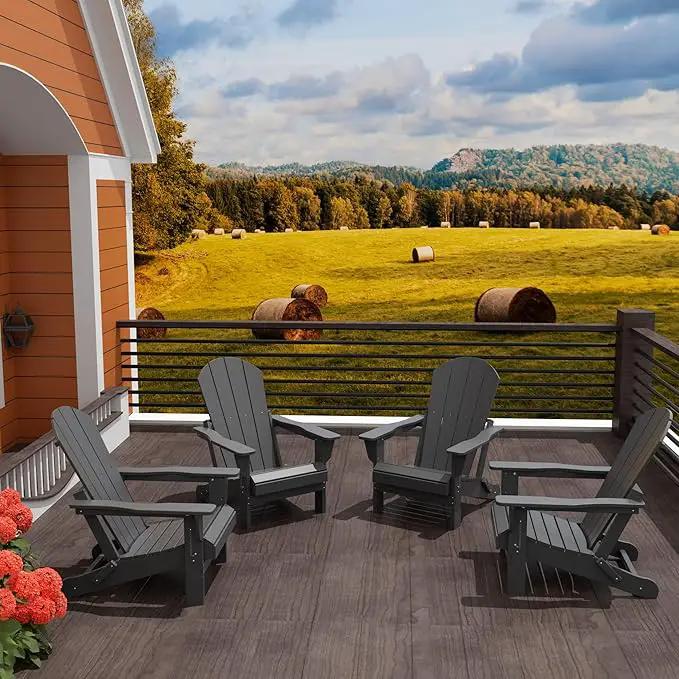 Westin Outdoors Laguna WO Home Furniture Adirondack Chair 4 PC Set Classic Outdoor Patio Folding Chair for Bon Fire Pit Lawn Backyard Beach Plastic Weather-Resistant (Gray), photo 3 of 10