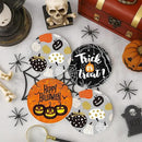 Coaster for Drinks Set of 6, Happy Halloween Trick or Treat Pumpkin Absorbent Round Ceramic Stone Mat, with Cork Base and Metal Holder, Gift for Housewarming Room Bar Decor by CozyNest Decor