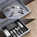 VaeFae Premium Bamboo Silverware Drawer Organizer Kitchen, Expandable Utensil Organizer with Knife Block, Cultery Tray with Divider for Flatware (Black) by CozyNest Decor