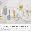 Styled Settings White and Gold Kitchen Utensils Set – 16-Piece Silicone Cooking Utensils with Measuring Cups and Spoons by CozyNest Decor