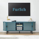62" Tambour Door TV Stand,Wood Mid Century Modern TV Cabinet for Up to 75“ TV,Curved Edge Long TV Stand with Storage for Bedroom Living Room(62.2inch,Blue) by CozyNest Decor