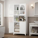 75" Tall Kitchen Pantry Cabinet, Metal Storage Cabinets with Acrylic Doors and Adjustable Shelves, Hutch Cabinet with Storage, White Microwave Stand Cabinets for Dining Living Room by CozyNest Decor