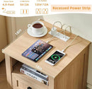 18" Farmhouse Night Stand with Charging Station, 2 Drawers Bedside End Table, Natural Wooden Nightstand, Bed Side Table Cabinet with Open Shelf for Bedroom Living Room Office by CozyNest Decor