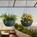 12 inch Large Hanging Planters for Indoor Outdoor Plants, 2 Pack Hanging Flower Pots with Drainage Holes and Chain, Plastic Hanging Baskets for House Plants, Black with Green Speckles by CozyNest Decor
