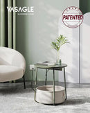VASAGLE Side Table with Charging Station, Round End Table with Fabric Basket, Nightstand with Power Outlets, USB Ports, for Living Room, Bedroom, Modern, Forest Green and Cream White ULET228C04 by CozyNest Decor