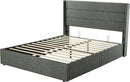 Allewie Queen Size Lift Up Storage Bed, Modern Wingback Headboard, Hydraulic Support, No Box Spring Needed, Dark Grey by CozyNest Decor