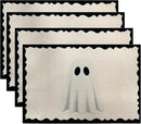 Halloween Ghost Placemats, 4Pcs Black&White Washable Heat Resistant 12×18 Inch Table Mats Cute Place Mats for Party Outdoor Decoration Kitchen Dining Décor by CozyNest Decor