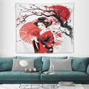 Japanese Red Geisha Tapestry Asian Cherry Blossom Traditional Kimono Folk Tapestries Home Decor for Living Room Bedroom Apartment Farmhouse Dorm 60"x50" by CozyNest Decor