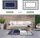 GENIMO 3' x 5' Outdoor Rug Waterproof for Patio Decor, Foldable Reversible Plastic Straw Area Rugs Mat for Camper, Outside Carpet for Rv, Deck, Porch, Picnic, Beach, Balcony, Blue & White by CozyNest Decor