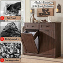 Double Tilt Out Laundry Hamper Cabinet, 20 Gallon Farmhouse Trash Can Cabinet with Drawer, Hidden Wood Garbage Can Bin Cabinet with Laundry Storage Basket for Bathroom, Kitchen, Brown by CozyNest Decor