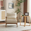Karl home Accent Chair Wide Armrest Mid-Century Lounge Chair Linen Fabric Armchair with Lumbar Pillow & Solid Wood Frame for Living Room, Bedroom, Balcony, Beige by CozyNest Decor
