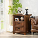 18" Farmhouse Night Stands Set of 2 with Charging Station, 2 Drawers End Table Dresser for Bedroom, Brown Wooden Nightstand, Bed Side Table with Open Shelf, Bedside Cabinet for Living Room by CozyNest Decor