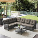 Outdoor Furniture Sectional Sofa L Shaped Couch - Patio Wicker Furniture Set with Coffee Table, 3 Piece Rattan Patio Conversation Sets with Gray Cushion for Deck Backyard Sunroom by GreenHaven Gardens