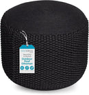 BIRDROCK HOME Outdoor Pouf Ottoman | Hand Woven Waterproof Foot Stool with Bead Bag Filling | Boho Foot Rest for Patio, Living Room, Porch & Outdoor Seating | Lightweight, Soft Stuffed Chair | Black by CozyNest Decor