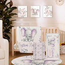 Personalized Baby Crib Bedding Set for Baby Girls, Light Purple Elephant Pattern Custom Name Baby Crib Sets 5-Pcs, Toddler Double Layer Blanket Fitted Sheets Changing Pad Cover Rug Wall Art Set by TinyTreasures Baby Boutique