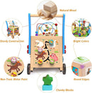 9-in-1 Wooden Activity Cube | Wooden Baby Walker, Sit-to-Stand Learning Walker Activity Center, Early Educational Push & Pull Toys for Baby Toddler Boys Girls, Height & Brake Adjustable by TinyTreasures Baby Boutique