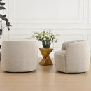 KINWELL 34" Wide Sherpa Swivel Barrel Chairs Set of 2, No Assembly Round Boucle Upholstered Accent Chairs Armchairs Single Sofa Chair with Toss Pillow for Living Room and Bedroom, Taupe by CozyNest Decor
