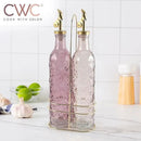 COOK WITH COLOR Glass Olive Oil Bottle Dispenser - 2 Pack- 17oz Oil and Vinegar Cruet - Olive Oil Carafe Decanter for Kitchen by CozyNest Decor
