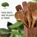 Vasilek Wooden Cooking Utensils Set – 12-Piece Acacia Wood Kitchen Utensil Set with Square Holder & Spoon Rest, Non Toxic Wooden Tools for Nonstick Cookware, Spatula, Ladle, Serving Spoon by CozyNest Decor