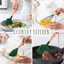 Country Kitchen Non Stick Silicone Utensil Set with Rounded Wood Handles for Cooking and Baking, 38 Piece Set, Green by CozyNest Decor