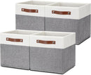 HNZIGE Set of 4, Foldable Storage Cube Bin Baskets, Fabric 11x11 Cube Storage Bins for Storage with Handles, Shelf Bins for Cube Home Toy Nursery Closet(White Gray) by TinyTreasures Baby Boutique