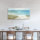 Beach Sea Canvas Wall Art: Coastal Reed Hand Painting Abstract Blue Ocean Sailboat Nautical Picture Modern Seascape Grass Path Artwork Decor for Living Room Bathroom Bedroom by CozyNest Decor