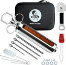 Professional Meat Injector Marinade Syringe Kit for Smoking & Grilling Turkey, Brisket & BBQ - Large 2 Oz Visible Stainless Steel Capacity - Never Leaks or Clogs + Safe Grill Cleaner & Flavor Brush by GreenHaven Gardens
